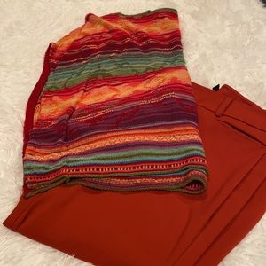 Cropped burnt orange dress pants.